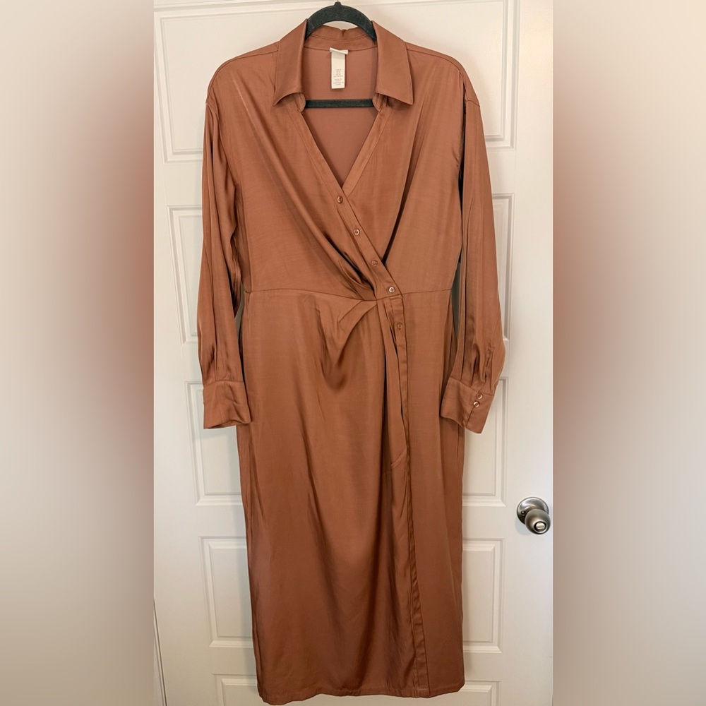 H&M Blush Satin Faux Wrap Dress